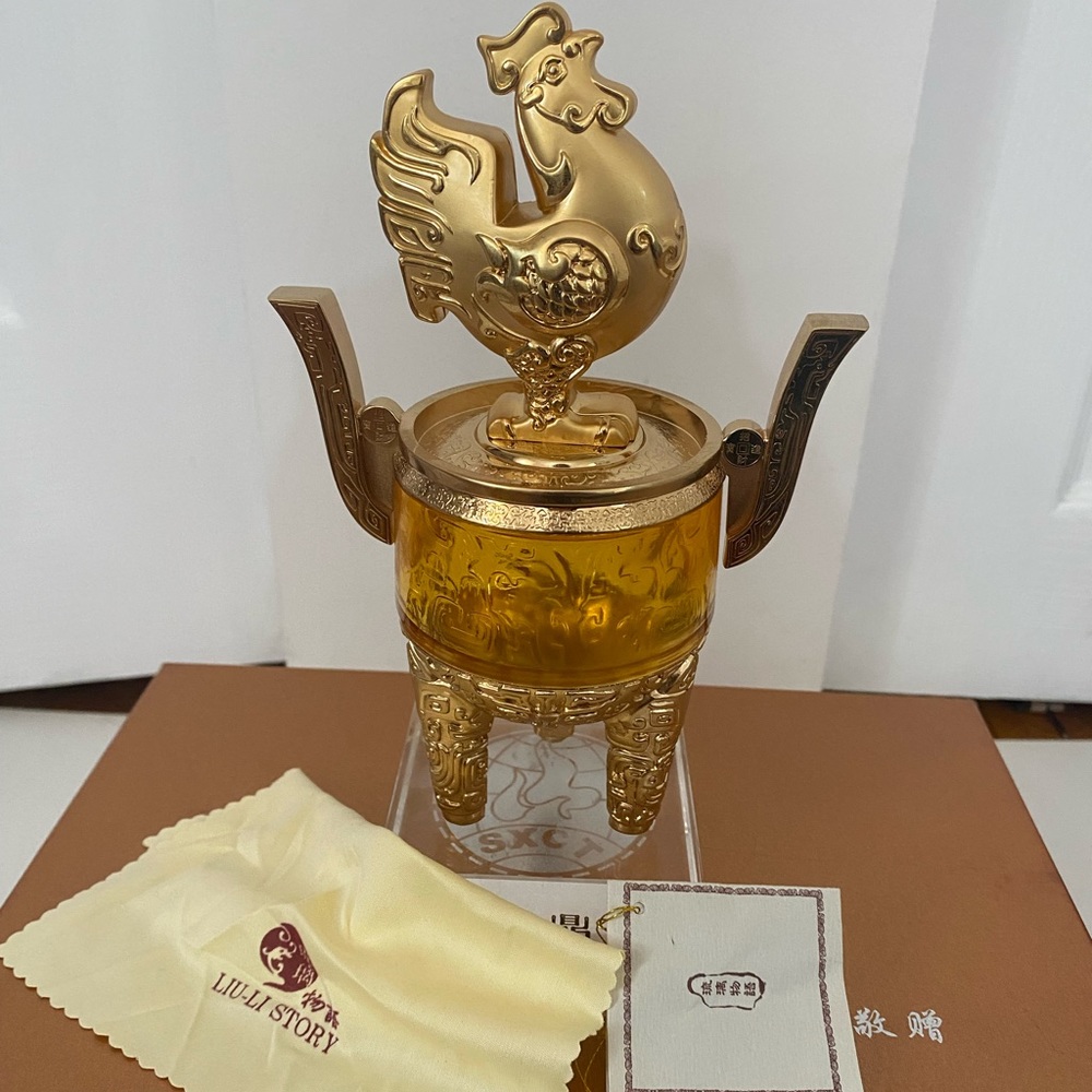 RARE LIULI Crystal Chinese Zodiac Rooster Figurine Box Unique
